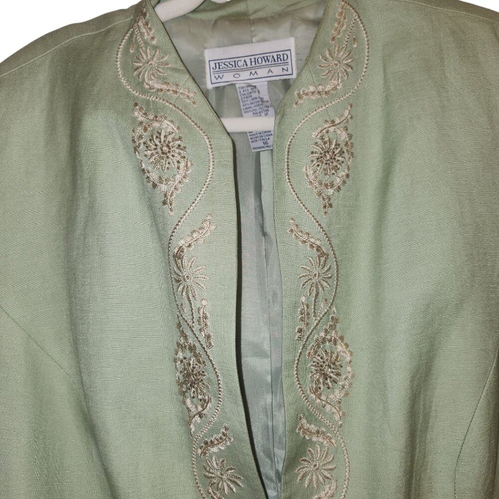 Beautiful Lime Green Jessica Howard Woman Embroidered Linen Blend Jacket Size 16 - Picture 12 of 14
